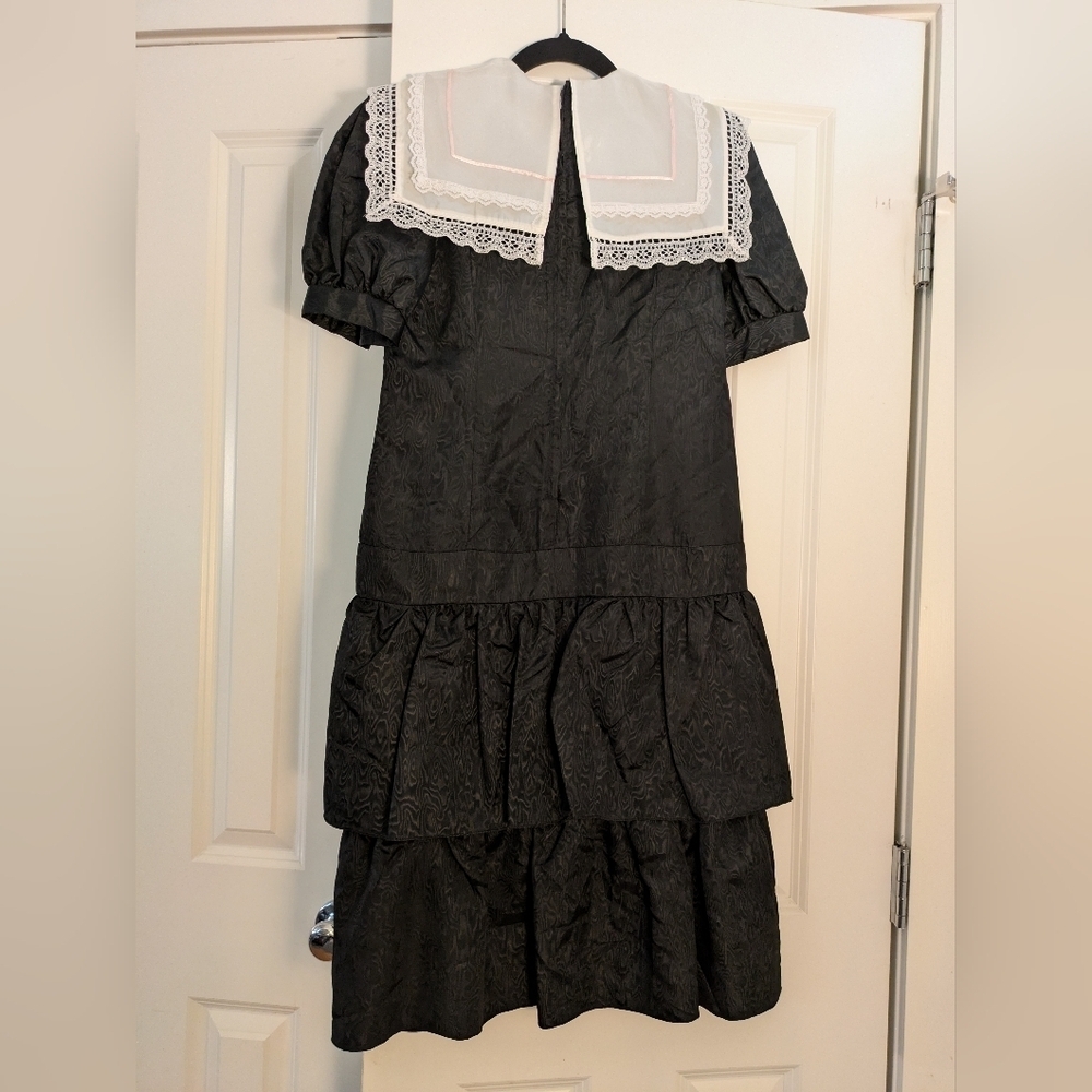 Gunne Sax Black Taffeta Dress with Lace Collar 8 - Picture 6 of 8